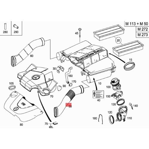 Car Engine inlet duct W220 S300 GL55 S320 S350 S500 S600mer ced esb enz S-class intake hose Air filter and cold air inlet hopper