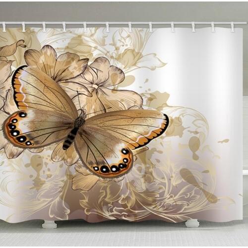 Yellow Shower Curtain 3d Shower Curtain Butterfly Gift Polyester Brown 180*180cm Vintage Luxury 3d Print Bath Curtain
