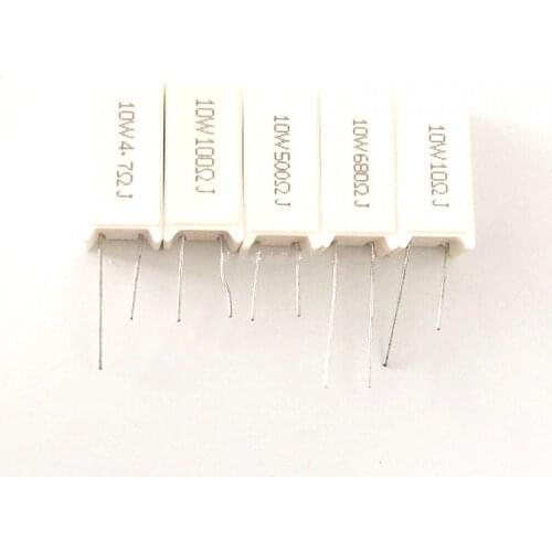 10Pcs SQM RX27 Vertical Cement Resistance Resistors 10W 0.1/0.5/1/1.5/2/3.3/4.7/5.1/5.6/6.8/7.5/8.2R 10 20 30 50 100 Ohm Ceramic