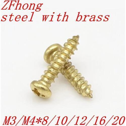 100pcs/lot M3 M4 steel with brass phillips pan head tapping screw