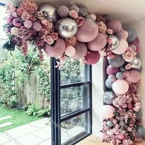 100 Doubled Baby Pink Matte Grey Balloon Arch Kit Retro Hot Pink Chrome Silver Baby Shower Gender Reveal Birthday Party Supplies