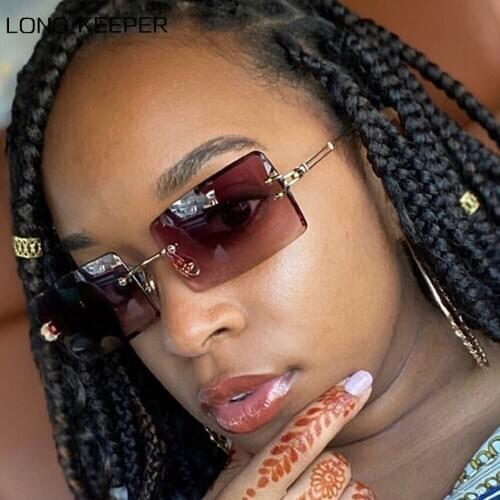 2020 Fashion Rimless Sunglasses Women Brand Designer Trendy Small Rectangle Sun Glasses Summer Traveling UV400 Shades for Men