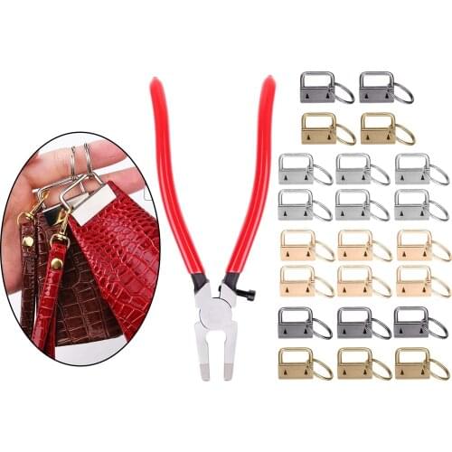 22Pcs 1 Inch Key Fob Hardware Key Chain Fob Wristlet with Key Ring and Glass Breaking Pliers Tools for Lanyard Webbing Crafts