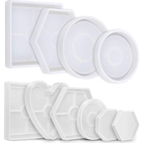 4/6Pcs Crystal Epoxy Resin Mold Hexagon Round Coaster Casting Silicone Mould Handmade DIY Crafts Jewelry Making Tools