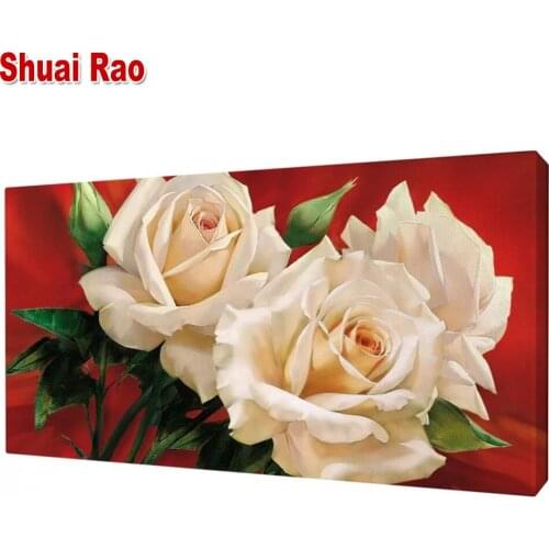 Diamond Painting 5D Full Square Round Big Size White Rose Flowers Rhinoceros Embroidery Cross Stitch Crystal New 2021 Gift