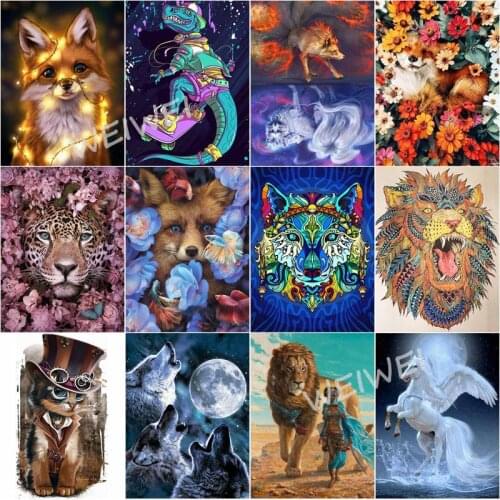 Diamond Painting Animals Tiger Cat Lion Horse Fox Dragon Full Drill Diamond Embroidery Mosaic Cross Stitch Home Decoration Gift