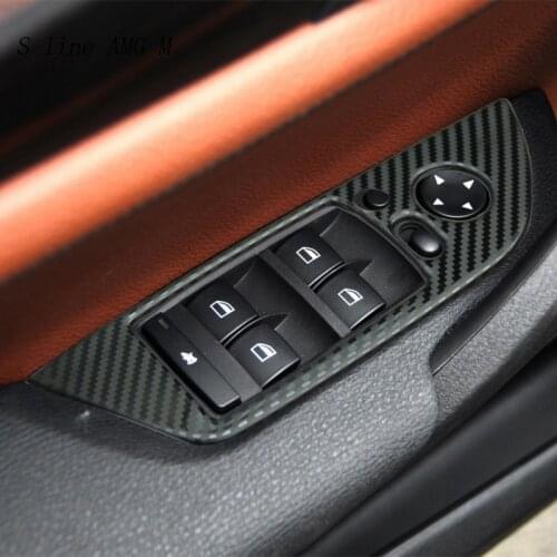 Car Styling Carbon Fiber Window Lifter Control Frame Switch Decor Armrest Panel car stickers For BMW E84 X1 Interior Accessories