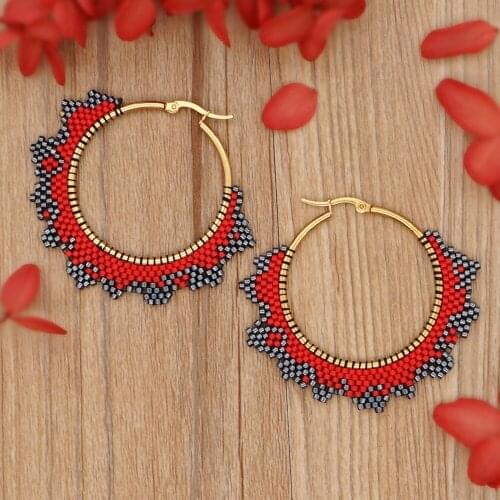 Miyuki Hand-made Woven Beaded Large Hoop Earrings Female Personality Fashion South American Style Geometric Ear Jewelry Earing