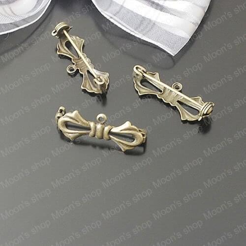 Wholesale 27*10mm Antique Bronze Bow Copper Brooch Pins with one hole DIY Jewelry Findings Accessories 10 pieces(JM3213)