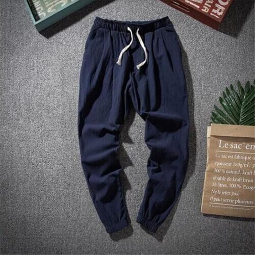 Men Pants Cotton Linen Drawstring Harem Pants Ankle-Length solid High Street Trousers Fashion Pants Plus Size M-6XL 7XL