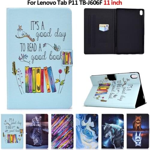Tablet Cover For Coque Lenovo P11 Case 11 Inch Cute Painted Leather Cover For Funda Lenovo Tab P11 Case Kids Wallet Tablet