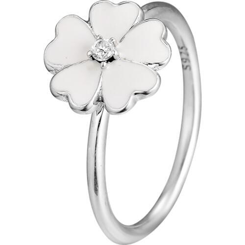 CKK Ring Primrose Silver Rings With White Enamel For Women Men Anel Feminino 100% 925 Jewelry Sterling Silver Anillos Wedding