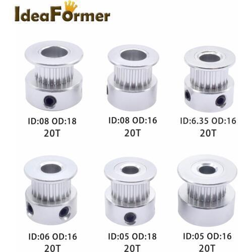 3D Printers Parts Timing Pulley 16teeth 20teeth GT2/2GT Bore 5/6/6.35/8mm Fit For GT2 Belt Width 6mm 10mm Accessories