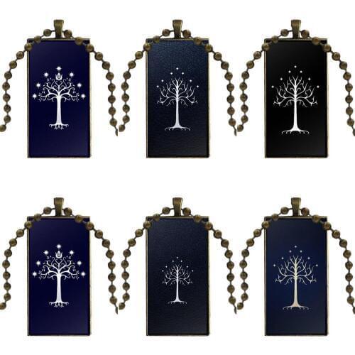For Wedding Lotr White Tree Of Gondor Design Fashion Vintage Glass Women Rectangle Necklace Pendants