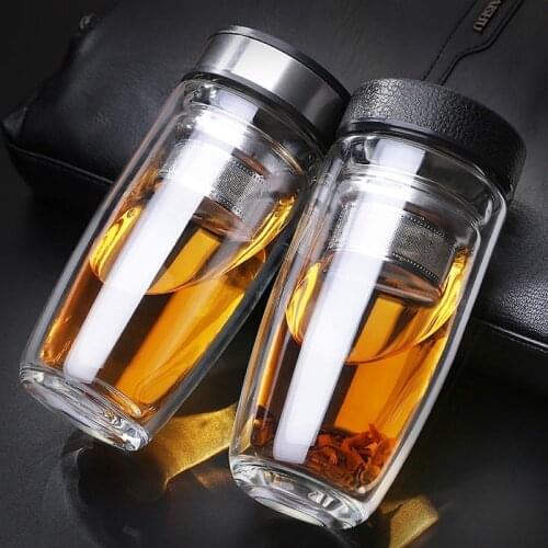 4000ML Double Wall Glass Tea Tumbler Water Bottle with Filter Infuser Travel Mug