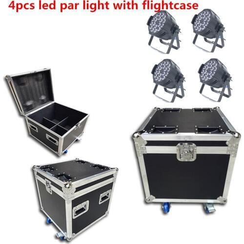 Flight Case with 4pcs led par light 18x18w 6in1 rgbwa+uv DJ Par Cans dmx 512 dmx Strobe wash lighting Stage lighting effects
