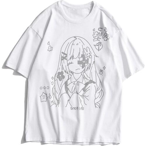 Streetwear Harajuku T-Shirt Second Element Anime Cartoon Girl Print T Shirt Summer Short Sleeve Tshirt Men Women Unisex