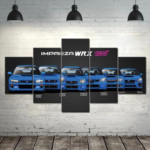 Hd Prints Home Decoration Wall Art Modular 5 Pieces Blue WRX STI Car Fashion Poster Painting Canvas Picture For Living Room Fram