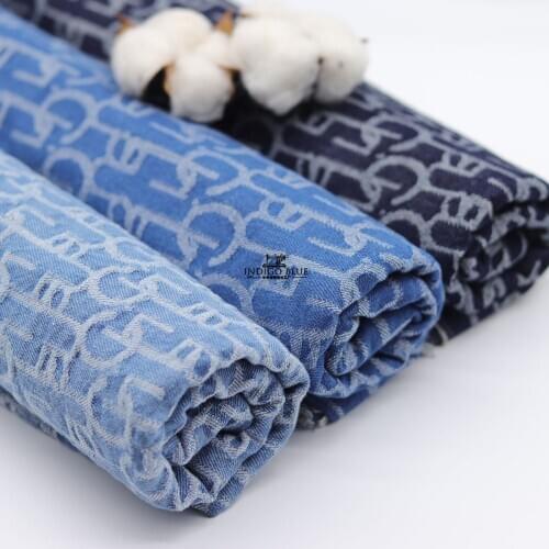 Cotton Jacquard Denim Fabric High-grade Washed Thick Clothing Luggage Handmade DIY Clothes Letter Fabric 50x160cm