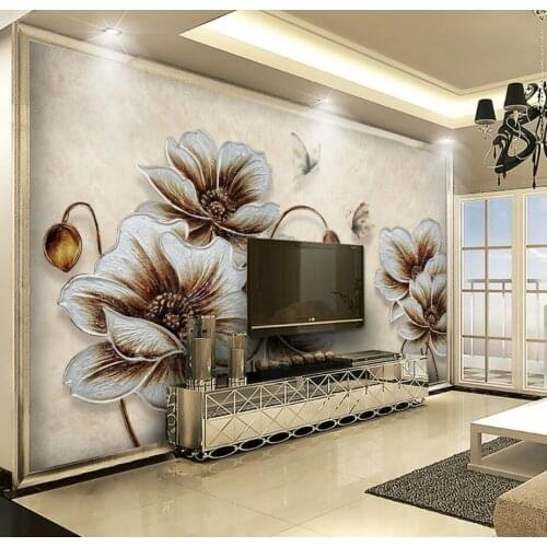 Customized 3D three-dimensional elegant golden poppy butterfly living room bedroom background wall stickers decorative wallpaper