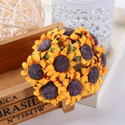 20pcs Artificial Paper Sunflower Decorative Flowers Bouquet Wedding Or Other Party Decoration Scrapbooking DIY 30-35mm