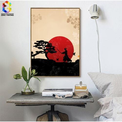 Japanese Art Print Ink Painting, Warrior Wall Hanging Poster Picture for Living Room Decoration Ninja Home decor