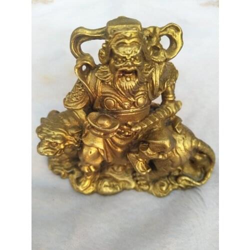 China Bronze Hold Treasure Bowl Zhao GongMing Dragon Warrior Wealth God Statue