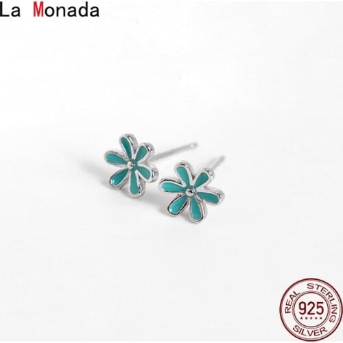 La Monada Green Flower 925 Silver Earrings For Women Minimalist Korean 925 Sterling Silver Earrings Stud Daisy Jewelry For Women