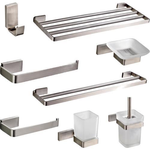 Leyden Brushed Stainless Steel Bathroom Hardware Set Silver Toilet Paper Holder Toothbrush Holder Towel Bar Bathroom Accessories