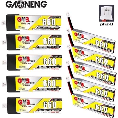5Pcs Gaoneng GNB 660mAh 3.8V 1S 90C/180C HV 4.35V Lipo Battery+ Charger For Emax Tinyhawk King Kong Ldarc TINY7 With PH2.0 Plug