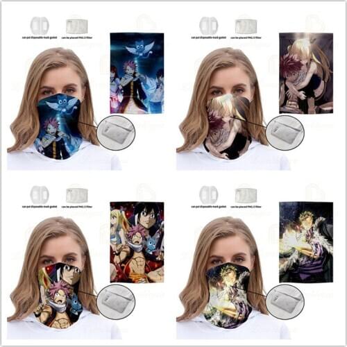 Multi-functional Head Scarf Anime 3d Print Neck Cover with 2PCS Filter Cycling Bandanas Fishing Windproof Bandana Headband