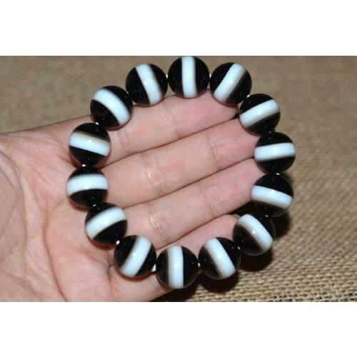 16mm Nature Tibetan Bead Bangle White thread chalcedony burnish Mala bead bracelet Amulet