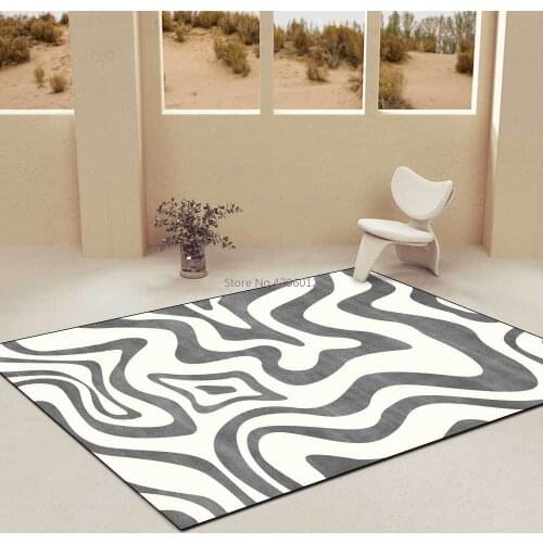 New Modern Abstract Gray White Wave Stripe Imitation Cashmere Living Room Bedroom Bedside Non-slip Carpet Floor Mat