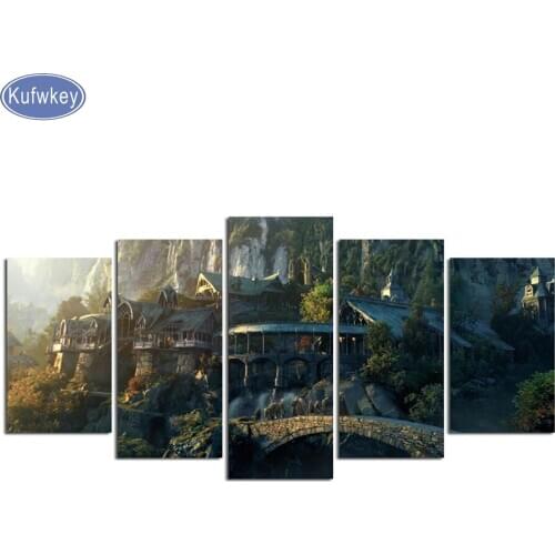 Landscape Diamond Painting 5 pcs Cross-Stitch,Full,Diamond Embroidery CARTOON Castle Diamond Mosaic pattern,beaded embroidery