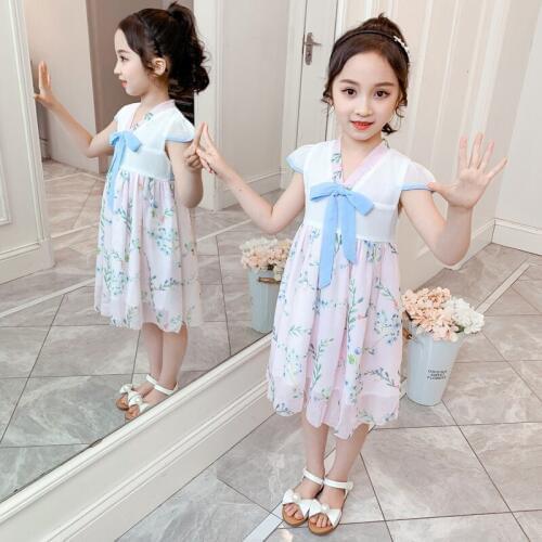 Girls 2020 New Dress Summer Fashion Chinese Style Dress For Girls Print Party Costume Kids Dresses For Girls 4 6 8 9 10 12 Years
