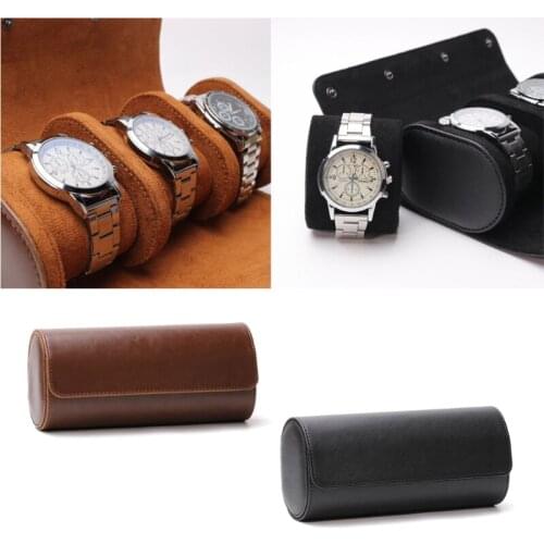 3 Slots Watch Roll Travel Case Chic Portable Vintage Leather Display Watch Storage Box with Slid in Out Watch Organizers 85LB