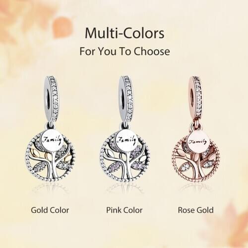 Authentic 925 Sterling Silver Charm Family Tree Crystal Zirconia Bead Charms Fit Original Bracelet Necklace DIY Jewelry