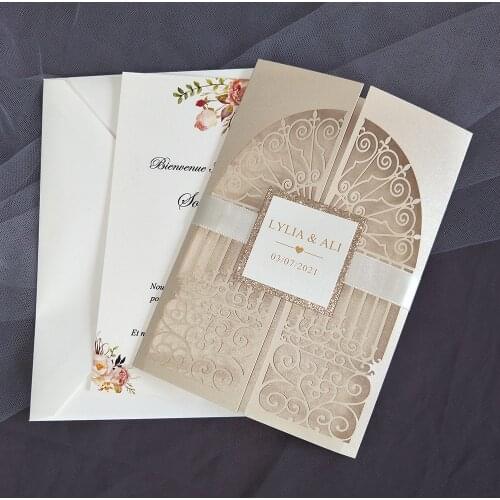 50pc Champagne Wedding Invitation Personalized Print Insert Love Door Gate Greeting Cards For Bridal Shower Anniversary Party