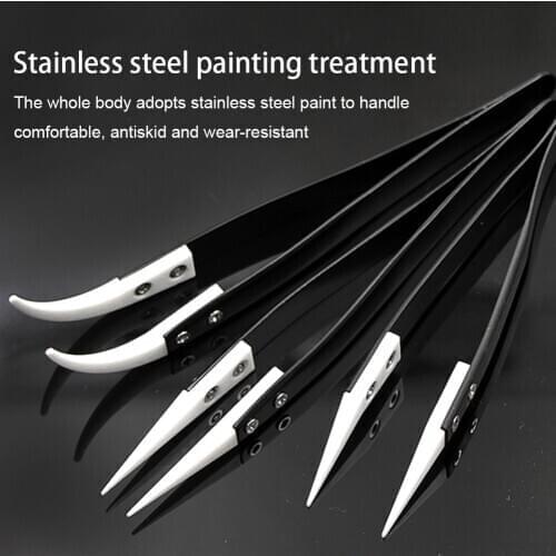 Electronic Cigarette Industrial Ceramic Tweezers Insulated Straight Curved Tip Stainless Steel Anti-Static Ceramic Tweezers