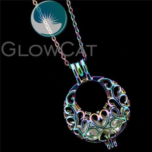 R-C724 Rainbow Colors Round Flower Moon Beads Cage Pendant Perfume Diffuser Aromatherapy Pearl Cage Locket Necklace Kids Girl