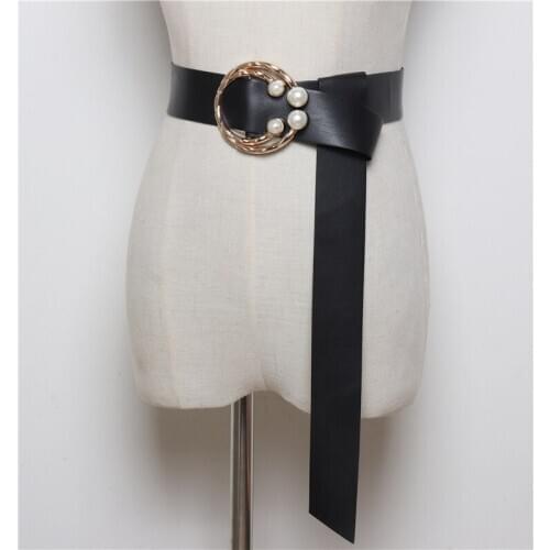 Soft PU Leather Belts For Women Corset Belt Wide Cummerbund Ceinture Femme Vintage Knotted Waistbands Pearl Buckle Female Cinto
