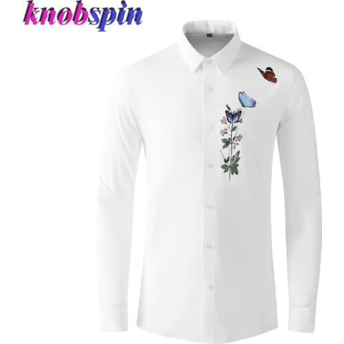 Fashion Brand Printed Shirt Men High Quality Ice Silk Material Long Sleeve Business Male Dress shirts Casual Chemise Homme
