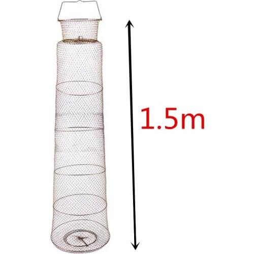 Finefish Big Size 1.5m Portable Fish Care Keep Mesh Wire Foldable Fishing Cage Drum-shaped Steel Wire Creel Catch Fishing Net
