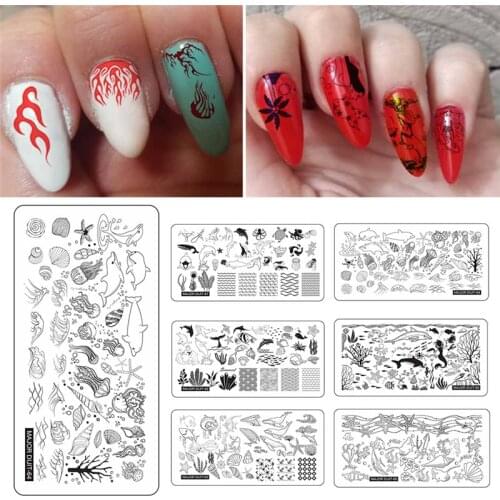 Nail Stamping Plates Flame Sea Animal Pattern Nail Art Stamp Stamping Template Image Plate Stencil Nails Tools