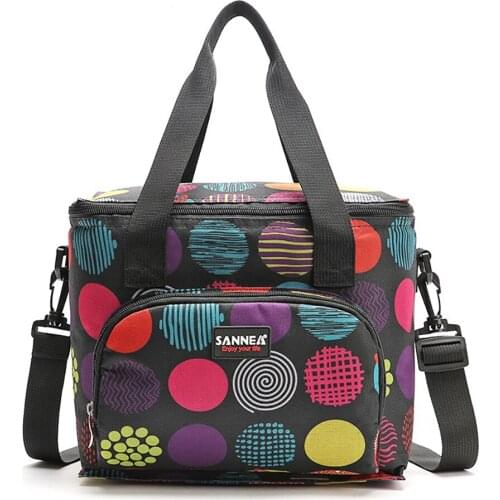 Folding Picnic Camping Lunch Bags Oxford Double Layer Printed Insulated Thermal Food Handbag Portable Shoulder Tourist Dishes