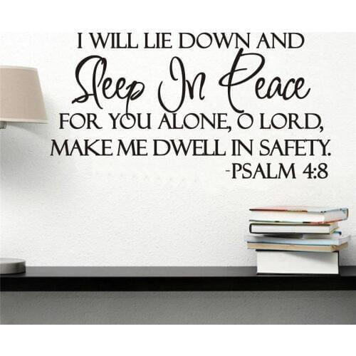 Sleep In Peace PSALM 4:8 Bible Verse Wall decal Quote Vinyl Sticker Inspiration