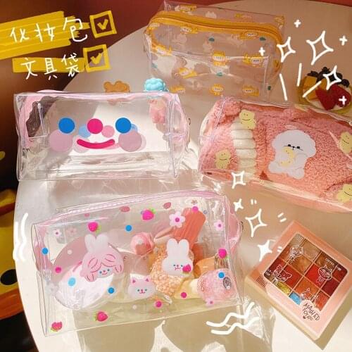 Large Capacity Waterproof Lovely Girl Pencil Case PVC Cosmetic Bag Students Storage Bag School Office Stationery Supplies
