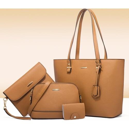 High Quality Women Pu Leather Handbags Large Capacity Ladies Tote Messenger Bags Designer Female 4 Pieces Set Shoulder Bag New