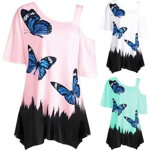 Women Floral One Shoulder Short Sleeve T-Shirt Baggy Tunic Tops Blouse Look thin