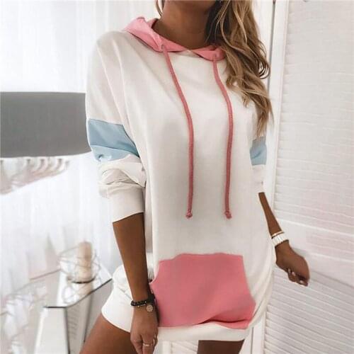 Autumn New Fashion Hooded Sweatshirt 2021 Women Patchwork Front Pocket Loose Streetwear Casual Long Sleeve Sweatshirt Oversized